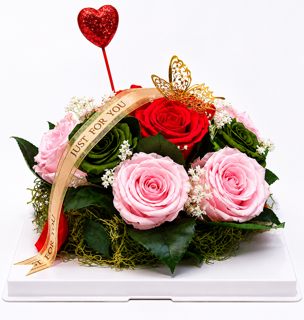 Real Tricolor Preserved Roses – Just For You Message