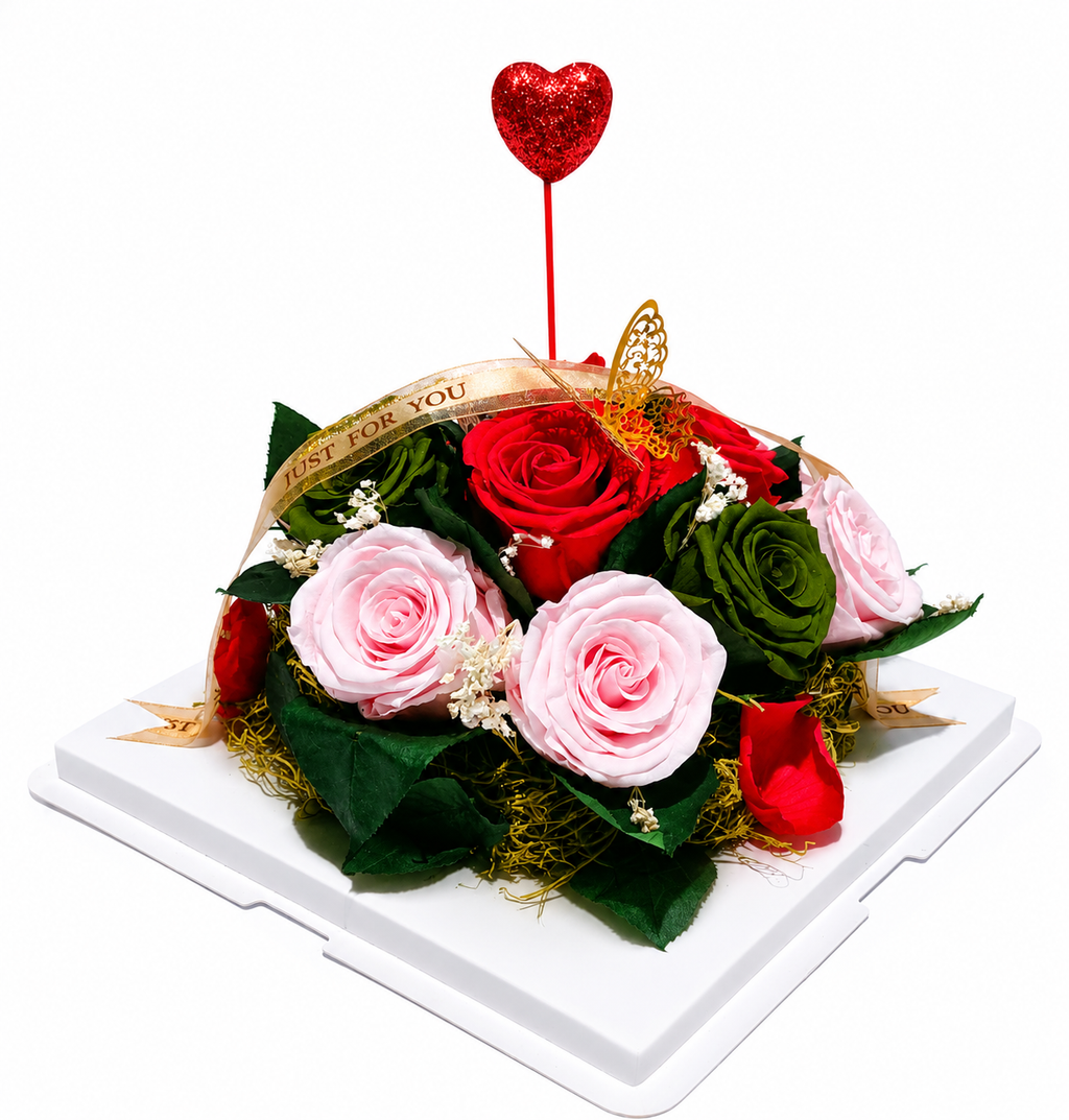 Real Tricolor Preserved Roses – Just For You Message