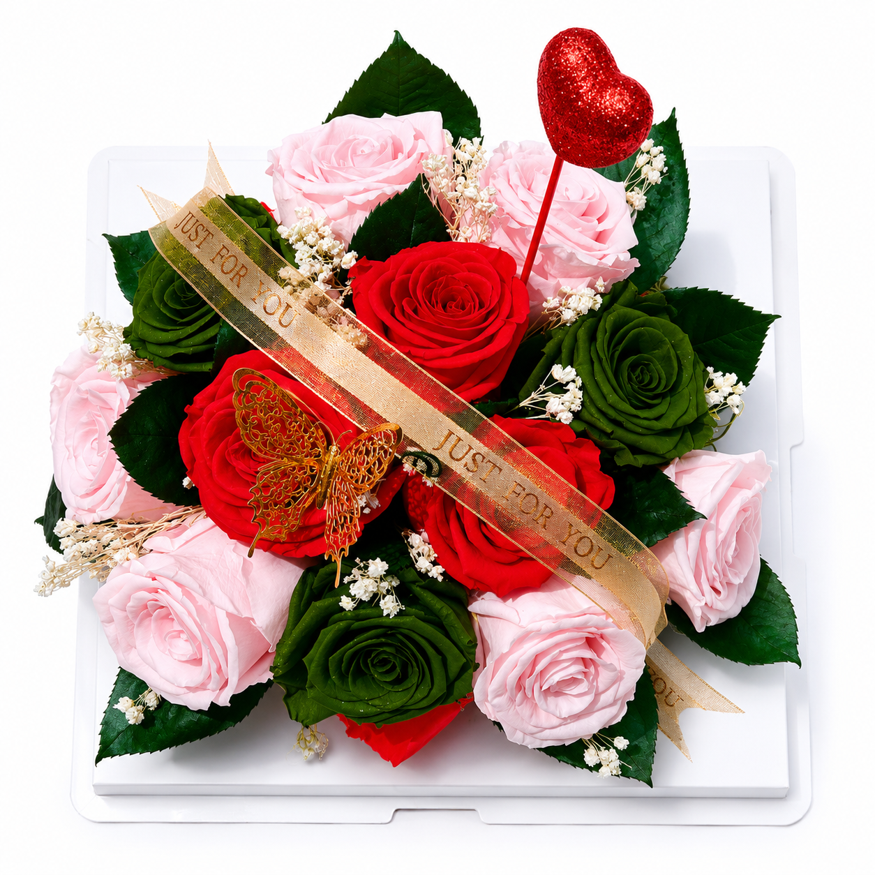 Real Tricolor Preserved Roses – Just For You Message